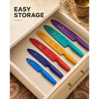 Astercook Paisley Pattern Knife Set With Cover | Dishwasher Safe, 6 Knife Sheath, German Stainless Steel, Rainbow Colorful Design