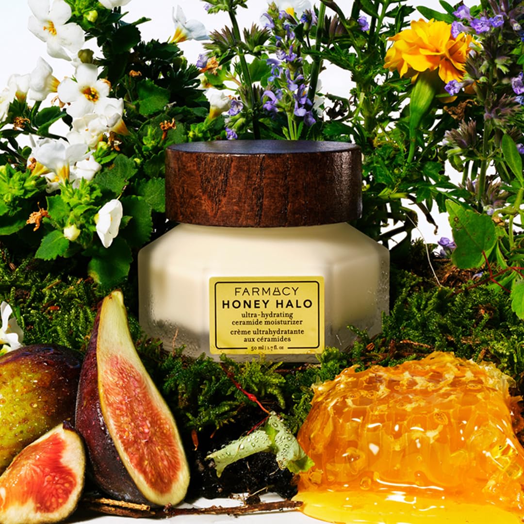 Farmacy Ceramide Face Moisturizer - Honey Halo Ultra Hydrating Facial Moisturizer With Buckwheat Honey + Ceramides - Helps Restore Barrier + Replenish Dryness - Plumping Skin Care For Dry Skin (15Ml)
