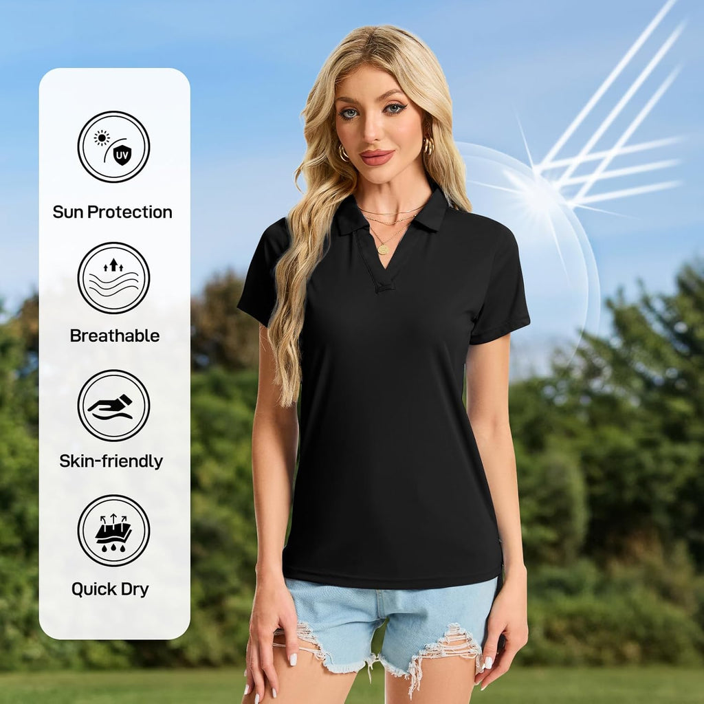 Women's Polo Shirts Short Sleeve Quick Dry UPF 50+ Sun Protection Business Casual Collared Shirt Tennis Golf Shirt Work Tops
