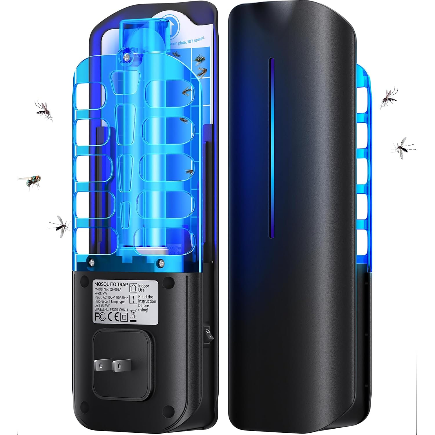 Flying Insect Trap Plug In Mosquito Bug Zapper Indoor Gnat Moth Catcher With 9W Night Uv Light, 10 Sticky Glue Board Refills For Home Office
