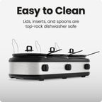 Chefman Triple Slow Cooker & Food Warmer, Three Crock Slowcooker with 2.5 Qt. Ceramic Crocks, 7.5-Quart Total Capacity, PFAS-Free, Three Temperature Settings, Dishwasher-Safe Parts – Stainless Steel