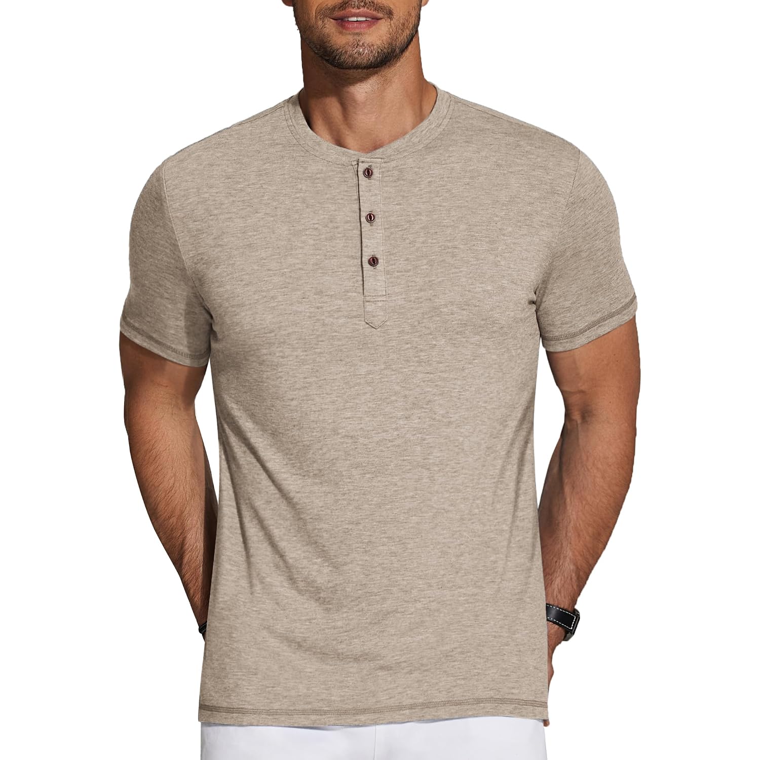 Coofandy Men'S Henley Shirts Short Sleeve Casual Basic Tee Summer Button Henley Soild T Shirts