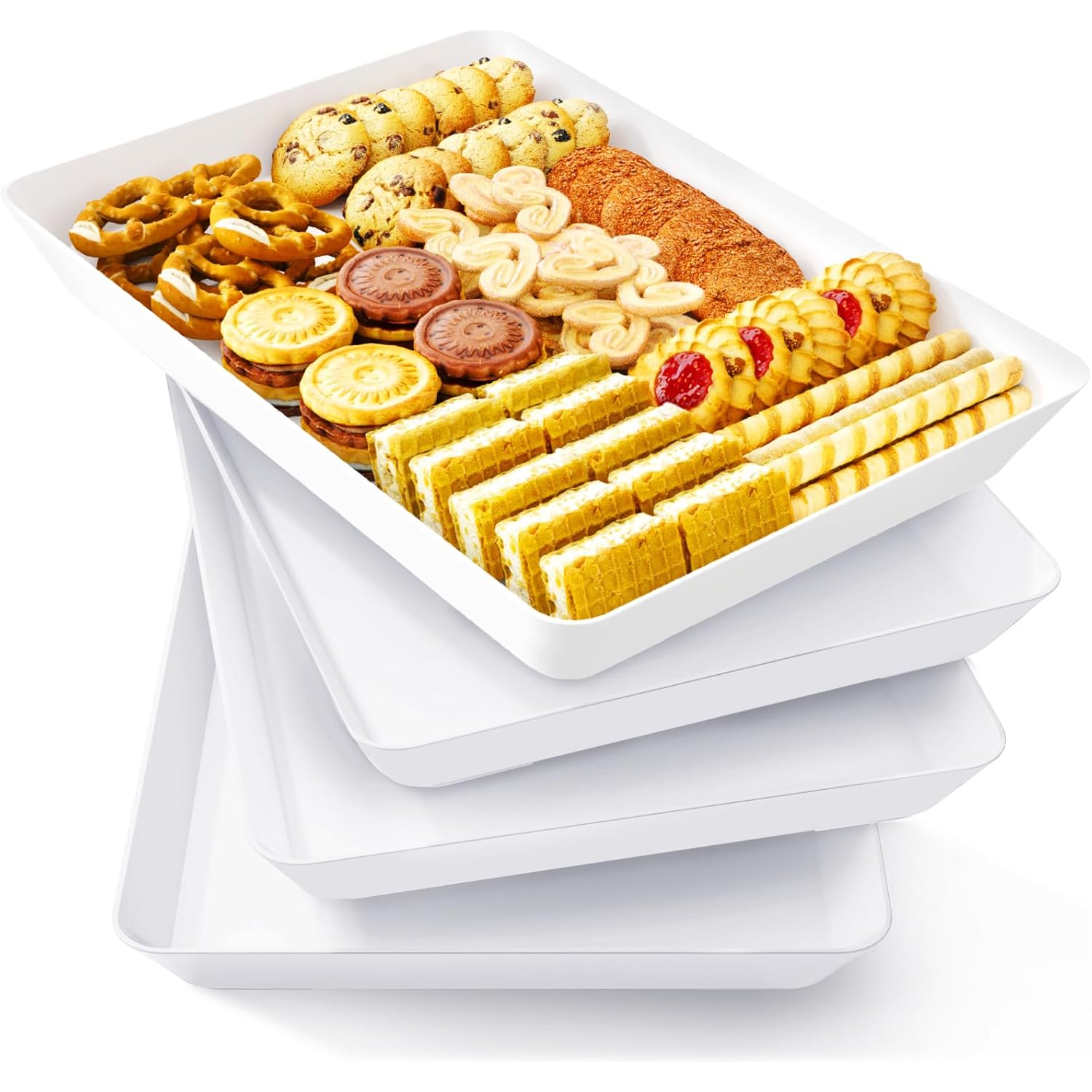 Lifewit Serving Tray for Party Supplies, Reusable Serving Platter for Catering, Snack, Fruit, Charcuterie, Appetizer, Plastic Food Trays, Hosting Essentials, BPA Free, White, 4 Pcs