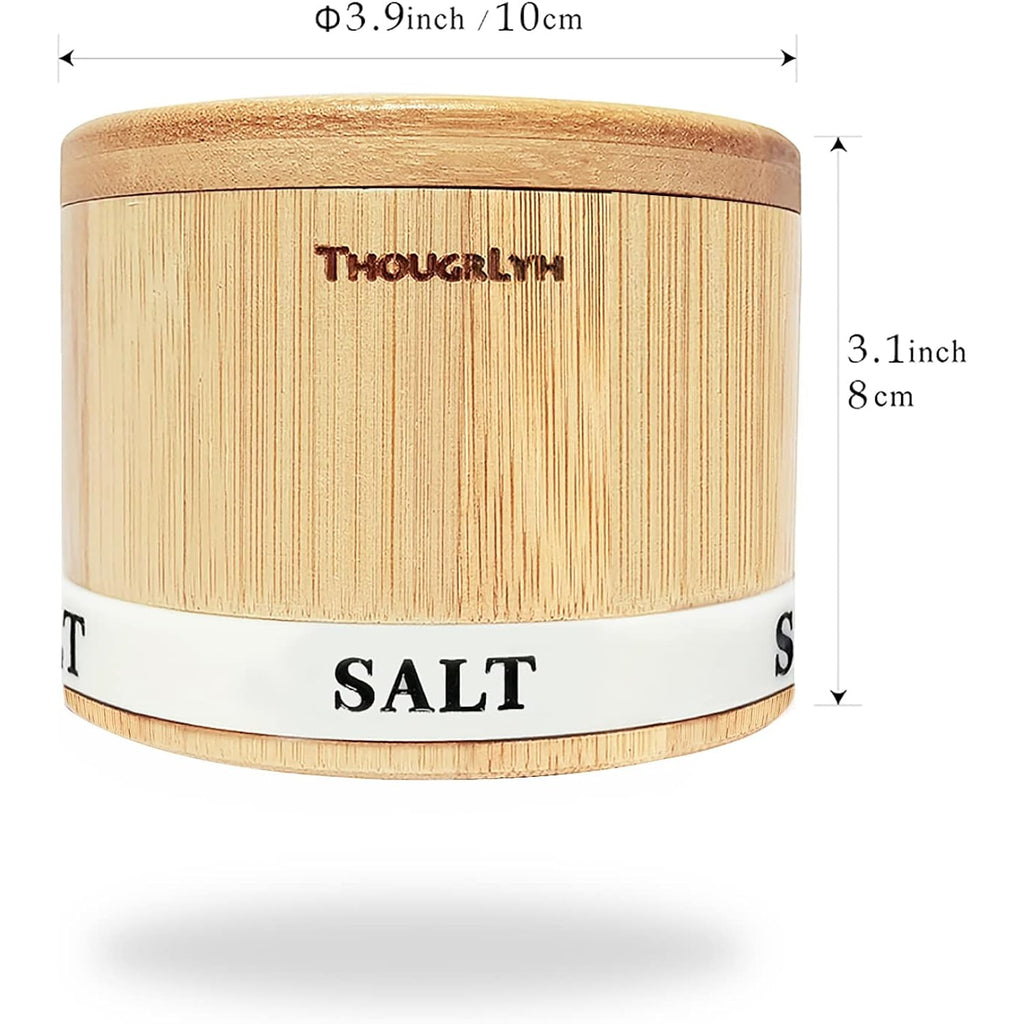 Salt Cellar Bamboo Salt Container With Lid & Spoon For Countertop