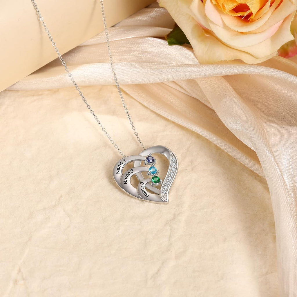 Jewelstruck Personalized Mothers Necklace with Birthstones Sterling Silver Necklace for Women Engraved Names Anniversary Birthday Gifts for Mom Wife Nana Mothers Day Christmas Gift Ideas