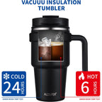 20 Oz Insulated Coffee Mug Tumbler With Handle, Stainless Steel Travel Mug Tumbler With Lid And Straw,Double Wall Vacuum Leak Proof Ice Coffee Thermal Cup, Black