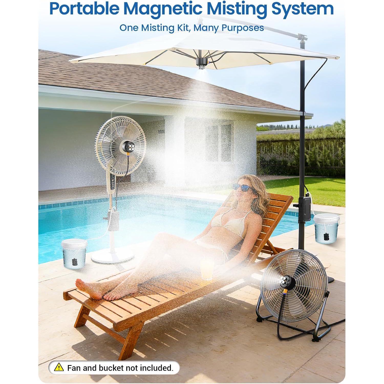 Portable Magnetic Misting System With Pump, 6000Mah Outdoor Fan Misters Kit For Outside Patio Golf Cart, Water Sprayer For Cooling Sport, Canopy, Beach, Camp, Gazebo, Umbrella, Dugout- 4 Nozzles