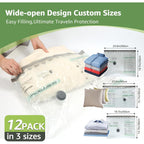 9+3 Packs Vacuum Bags For Travel With Rechargeable Air Pump, 3 Sizes Vacuum Seal Bags For Clothing, Space-Saving Compression Storage Bags For Travel & Closet Organization