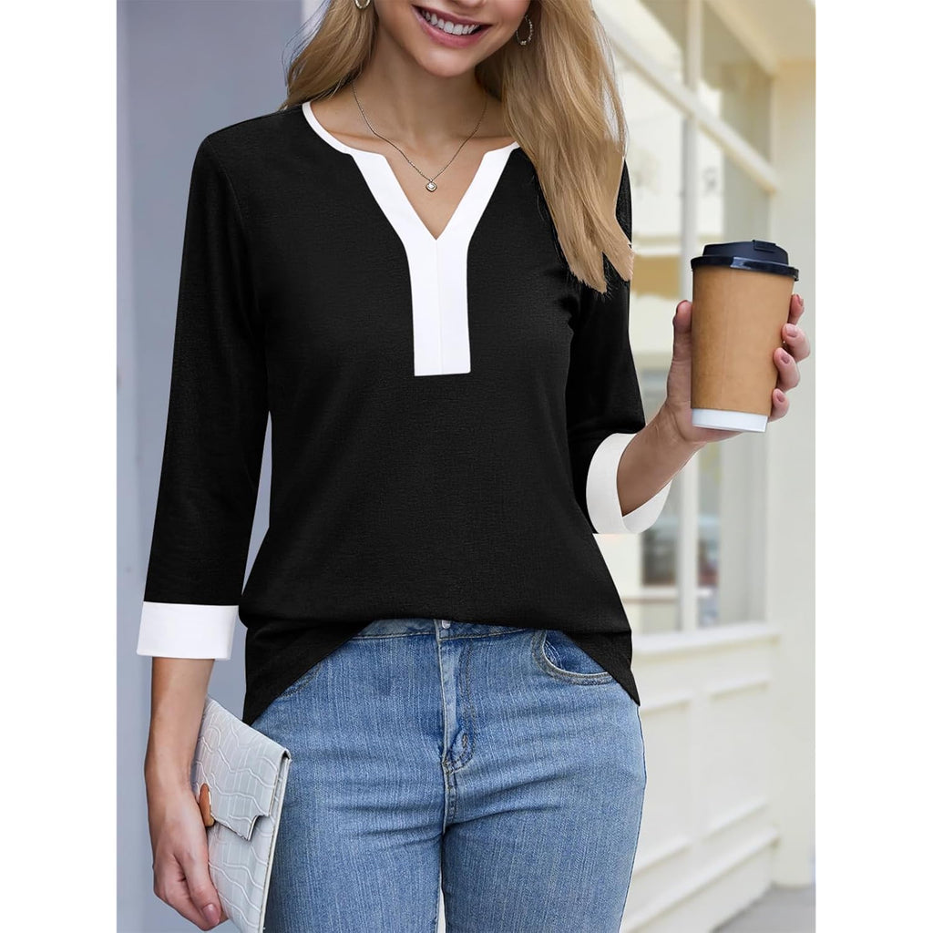 3/4 Length Sleeve Womens Tops Dressy Casual Blouses for Women V Neck Trendy T Shirts Dress Shirts Work Tops