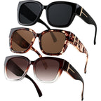 Polarized Sunglasses Fit Over Glasses for Women Men Oversized Square Shades UV400 Protection (3pack) Black + Pattern + Brown Grading