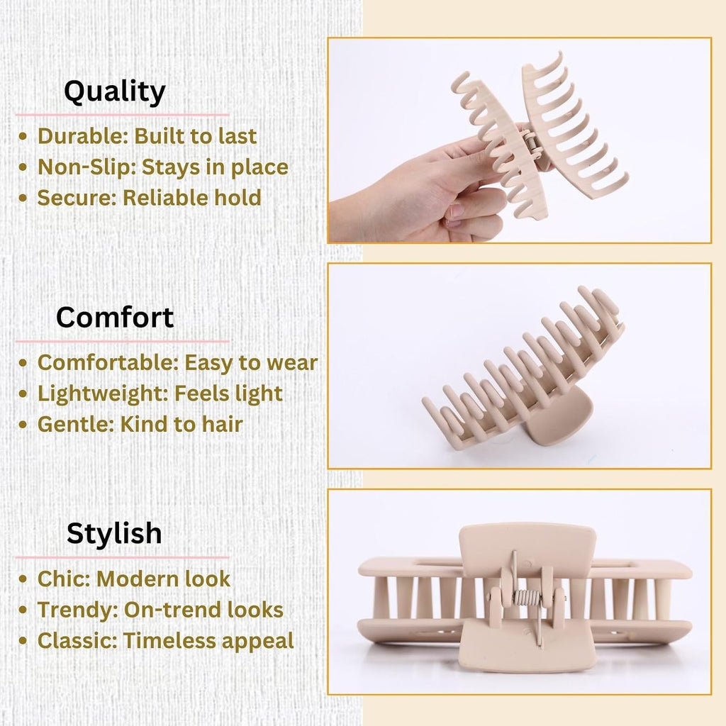 Luseren Hair Clips For Women 4.3 Inch Large Hair Claw Clips For Women Thin Thick Curly Hair, Big Matte Banana Clips,Strong Hold Jaw Clips,Neutral Colors