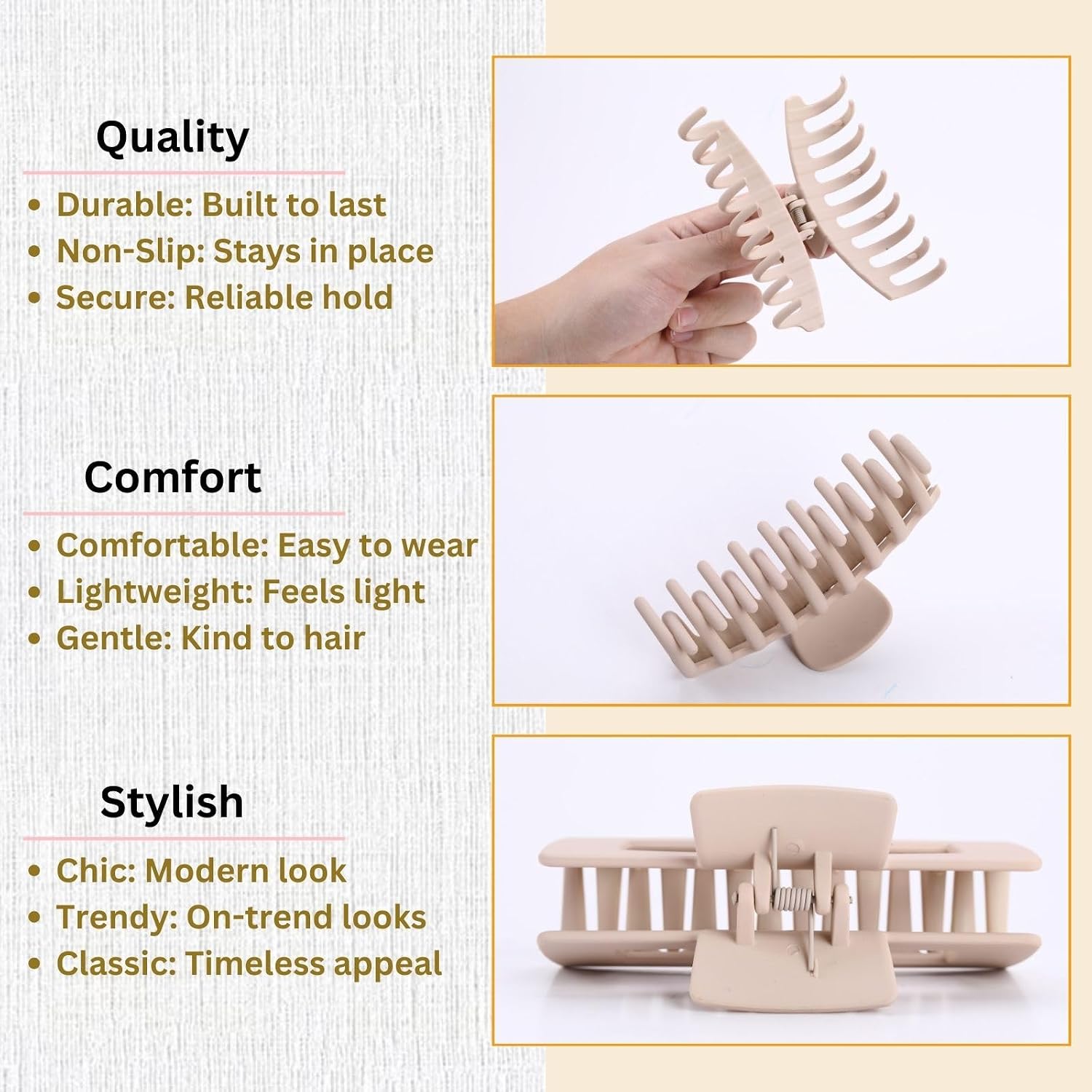 Luseren Hair Clips For Women 4.3 Inch Large Hair Claw Clips For Women Thin Thick Curly Hair, Big Matte Banana Clips,Strong Hold Jaw Clips,Neutral Colors
