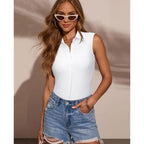 Sleeveless Button Down Shirts for Women Collared Shirt Stretch Hidden Button Tank Top Work Casual Blouse Top