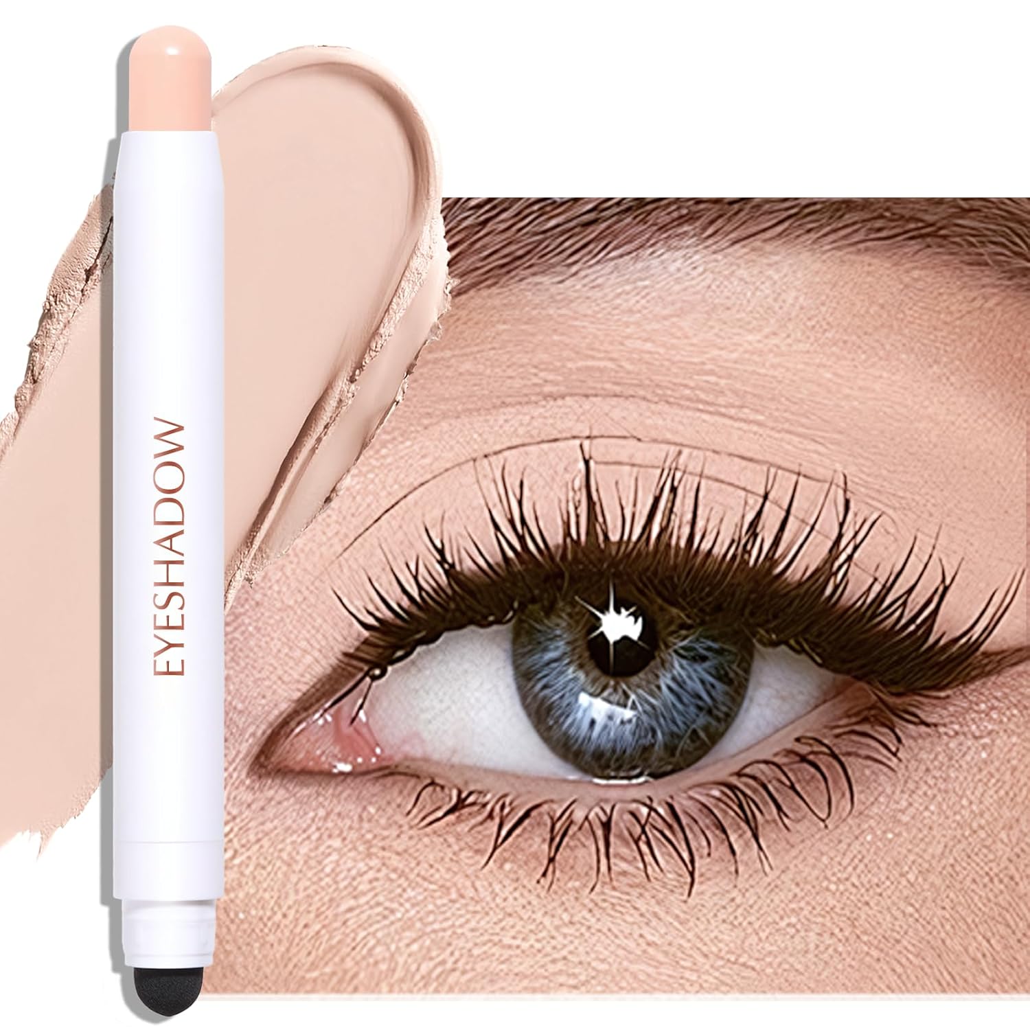 Eyeshadow Stick, Nude Beige Matte Cream Eyeshadow Long-Lasting Crease-Proof Neutral Eye Brightener Shadow Eyeliner Pencil High Pigmented Highlighter Makeup Crayon with Blending Brush