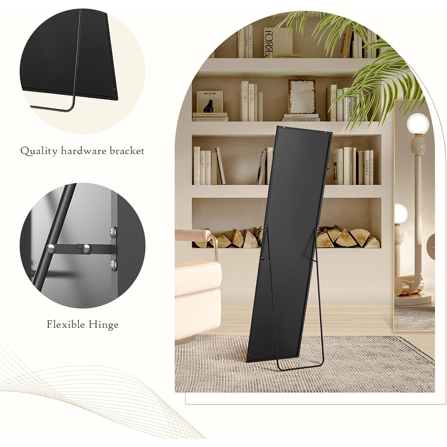 Mirror Full Length, Upgraded 16"x59" Body Wall Mirrors with Shatter-Proof Glass, Floor Standing, Hanging or Leaning, Tall Mirror with Stand Aluminum Alloy Frame for Bedroom, Black
