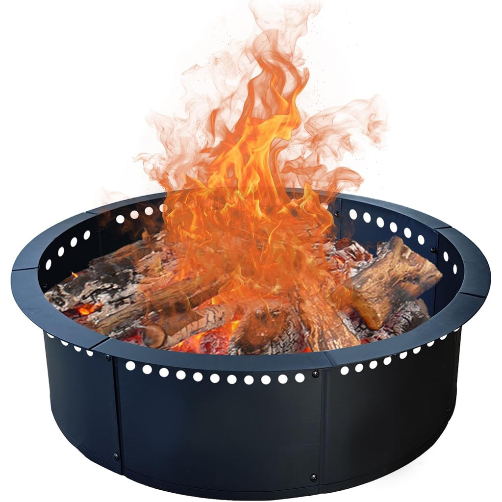 Soulmate Outdoor 40-Inch Outer/36-Inch Inner Fire Pit Ring Smokeless,Duty Solid Metal Steel Round Firepit Rim Insert For Diy Fire Pits, Outdoor Above Or In-Ground, Camping Garden Patio Backyard.