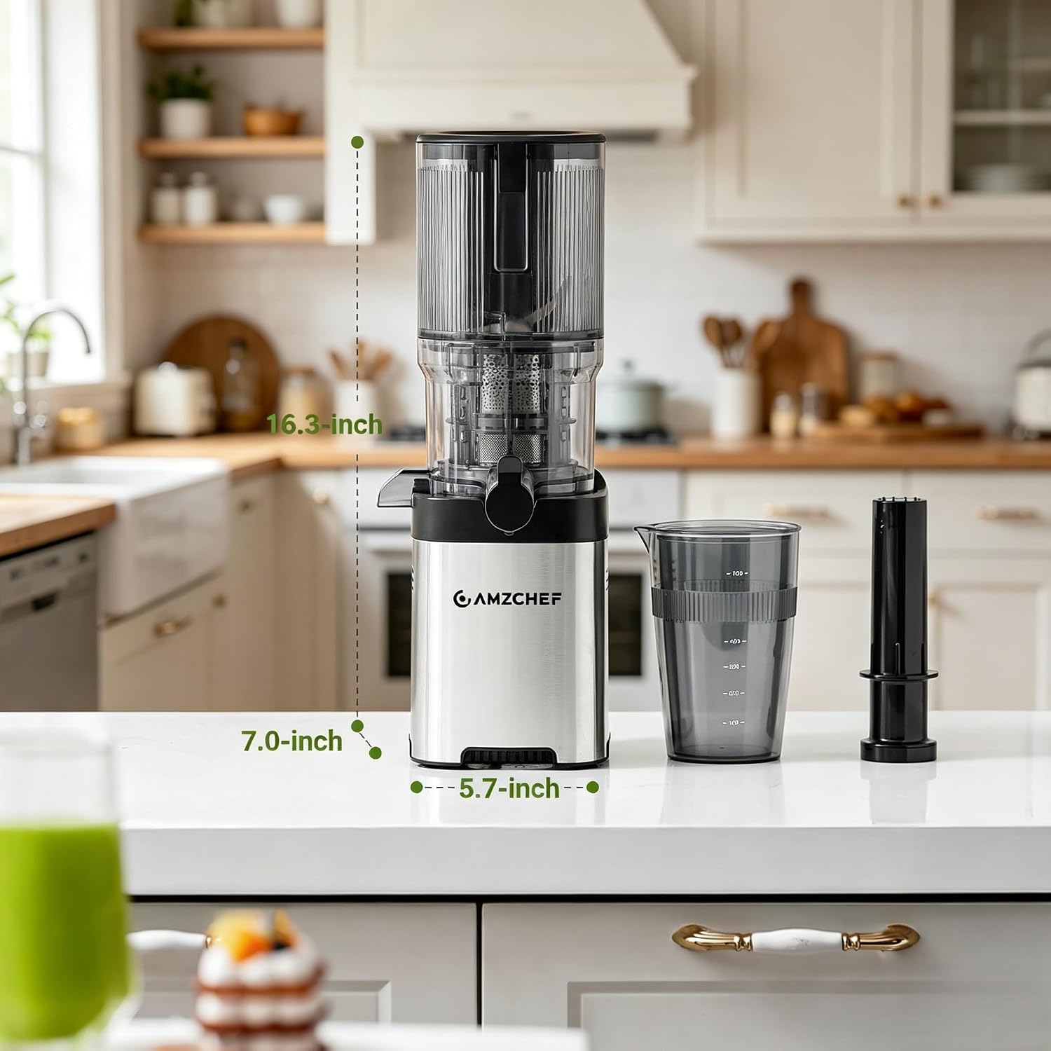 Cold Press Juicer Machine, 5.4" Wide Self-Feeding Chute For Whole Fruits & Vegetables, Masticating Juice Extractor With Large Auger & Triple Strainers, High Juice Yield, Easy To Clean