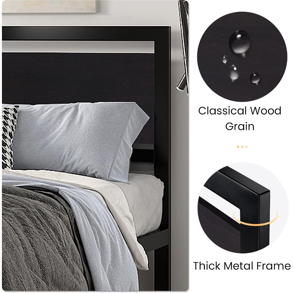 Sha Cerlin Heavy Duty Queen Size Bed Frame With Modern Headboard, Black