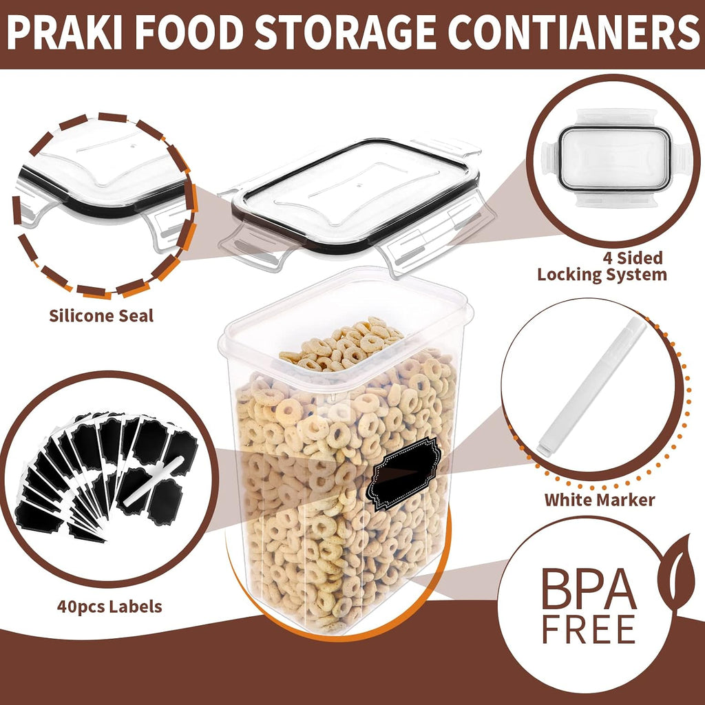 Praki Airtight Food Storage Containers Set With Lids - 24 Pcs, Bpa Free Kitchen And Pantry Organization, Plastic Leak-Proof Canisters For Cereal Flour & Sugar - Labels & Marker