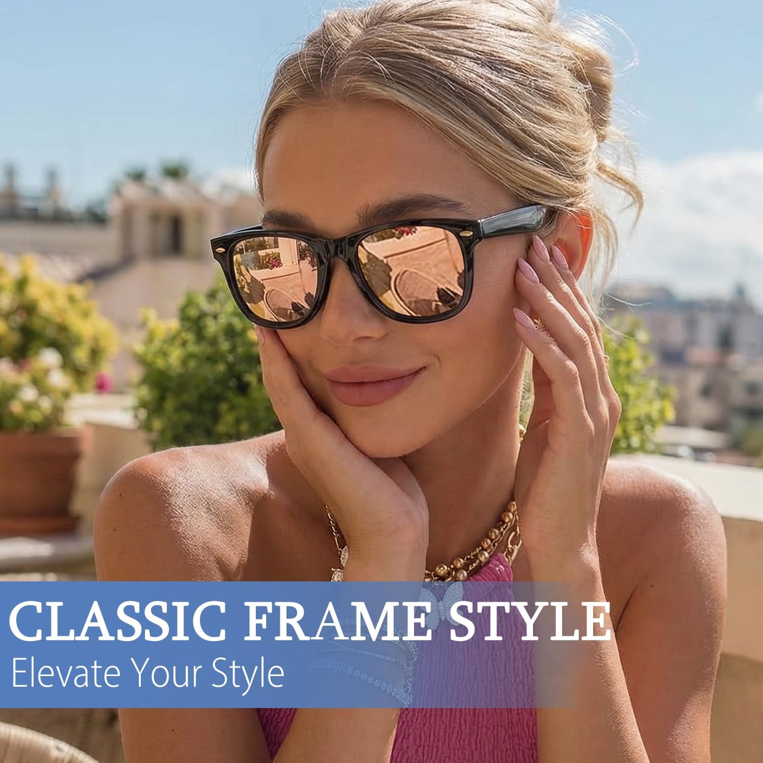 Myiaur Classic Sunglasses for Women Polarized Driving Anti-Glare UV Protection A5 Black Frame/Pink Mirrored Polarized Lens