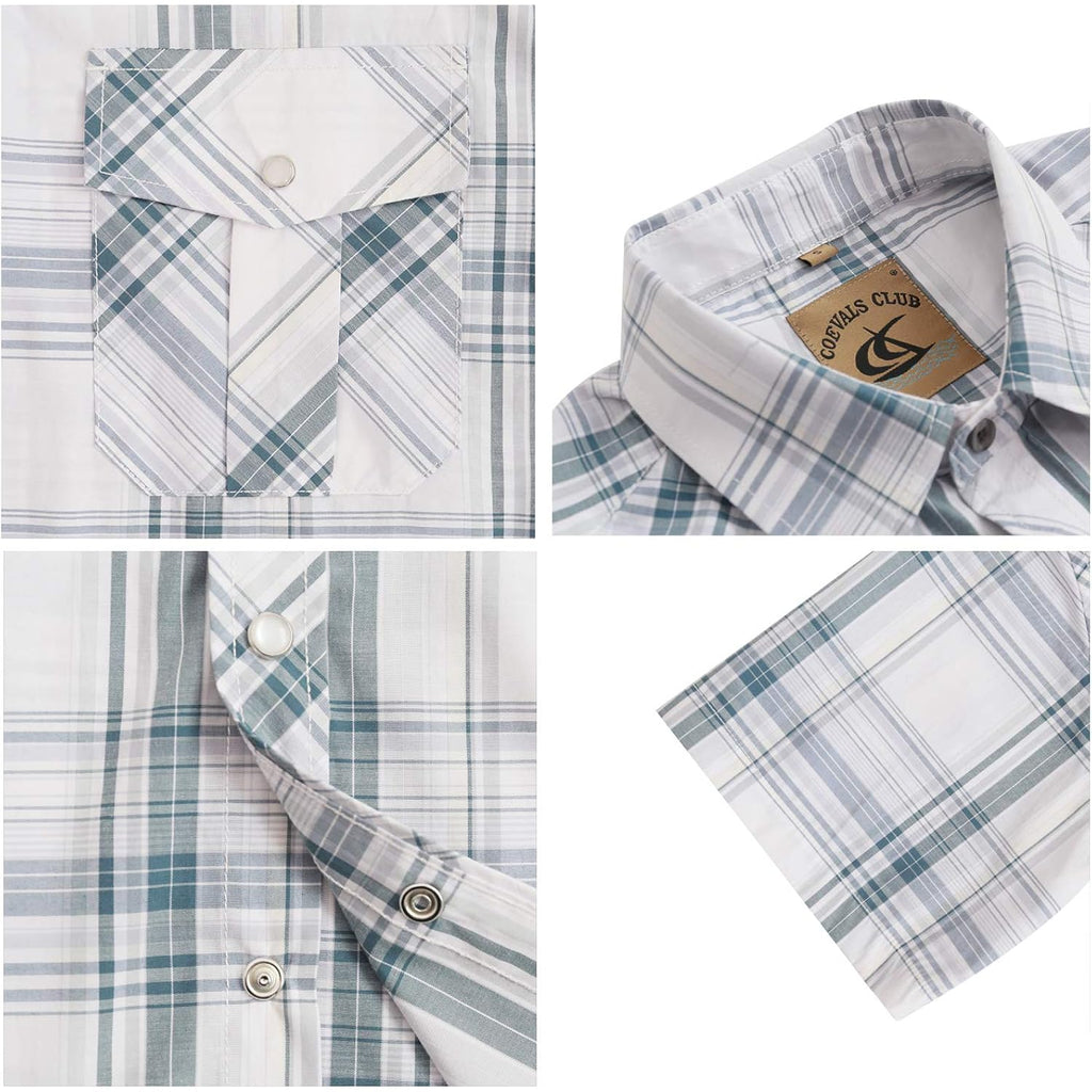 Coevals Club Men'S Western Cowboy Short Sleeve Pearl Snap Casual Plaid Work Shirts