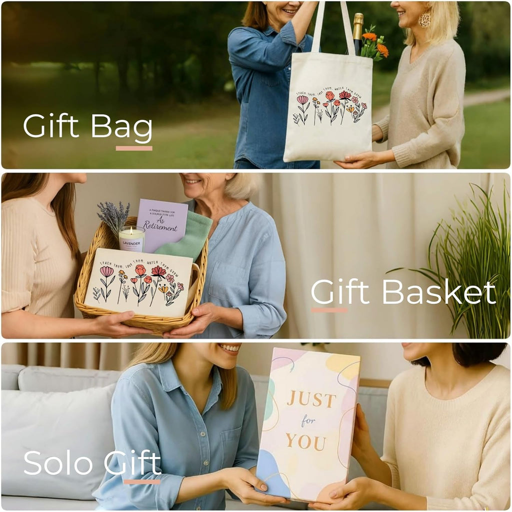 Pavolini Teacher Appreciation Gifts, Flower Printed Canvas Tote Bag, Teacher Gifts, Thank you Gift, Sturdy Cotton Shoulder Bag for Women End of Year Idea Gift