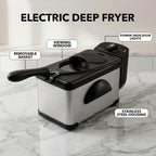 Ovente Electric Deep Fryer 2 Liter Capacity, 1500 Watt Lid With Viewing Window And Odor Filter, Adjustable Temperature, Removable Frying Basket And Easy To Clean Stainless Steel Body, Silver Fdm2201Br
