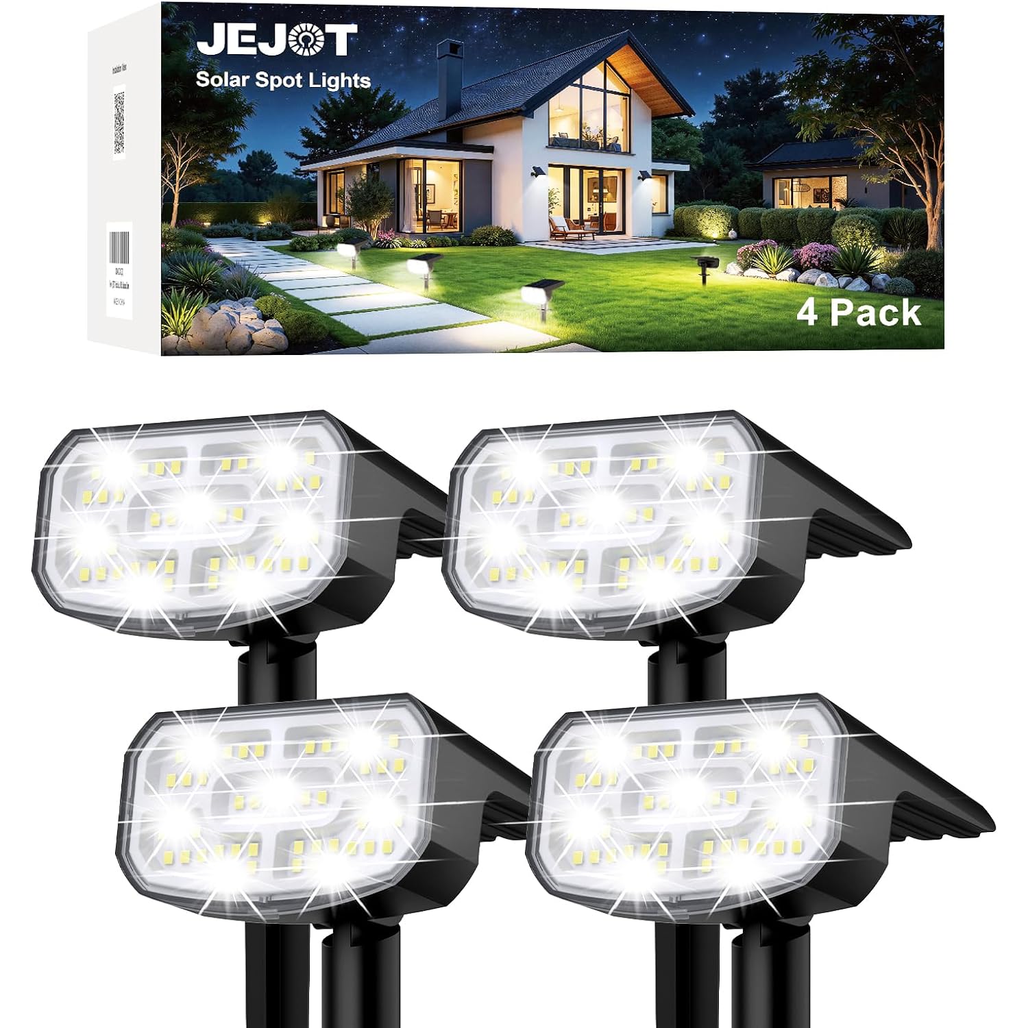 Jejot Solar Spot Lights Outdoor Waterproof,4 Pack,2 Lighting Modes Solar Spotlights, Solar Lights For Yard Garden Lawn Landscape,Cool White