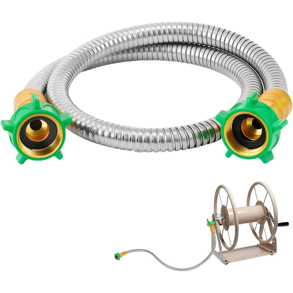 3Ft Short Garden Hose With Female To Female Connector - Metal Leakproof Leader Hose For Hose Reel, Heavy Duty 304 Stainless Steel Flexible Hose For Outdoor Garden Watering Car Pet Cleaning