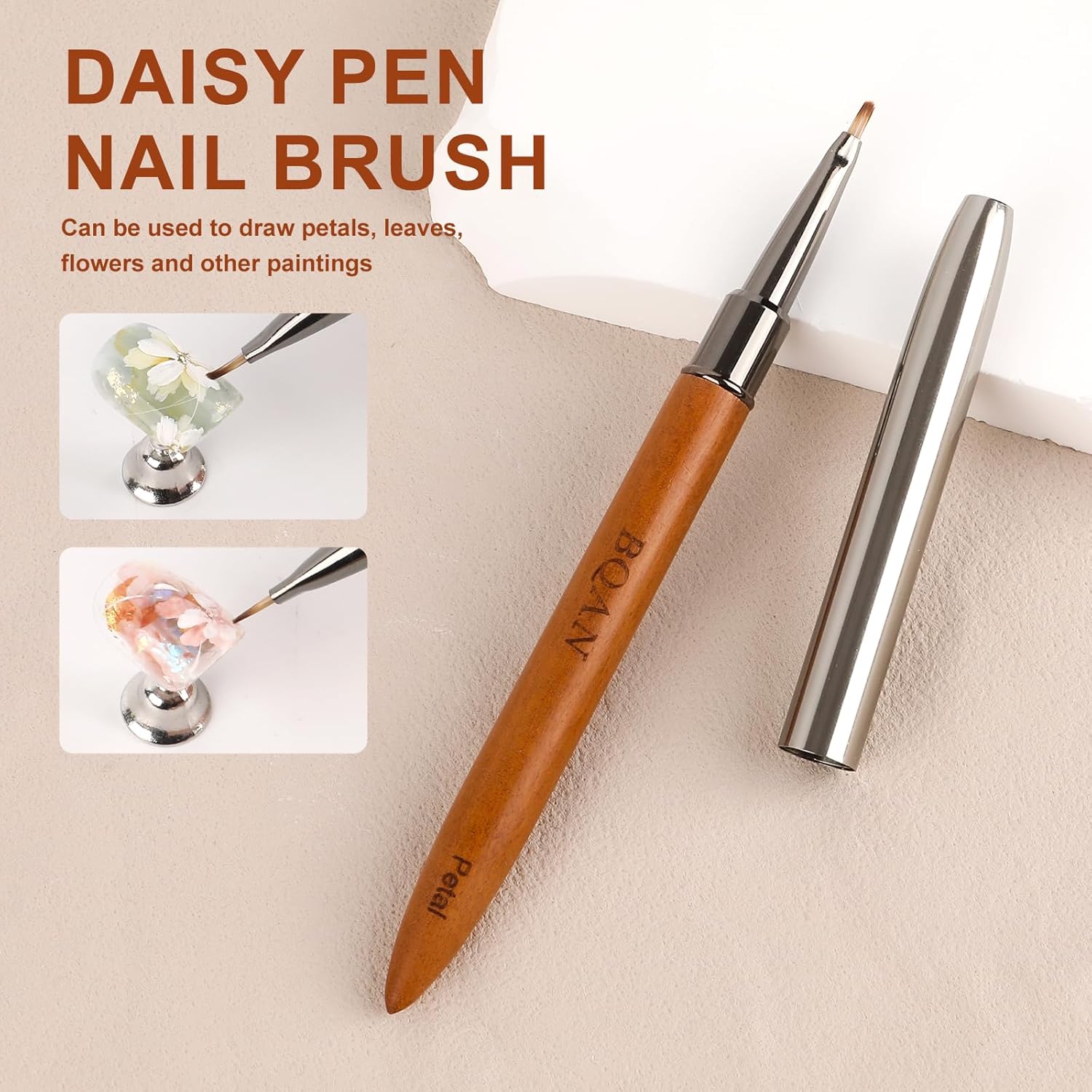 BQAN 1Pcs Nail Art Brushes Daisy Pen Nail Brush for Flower, Petal & Leaves Gel Polish Nails Design Painting Tool with Wooden Handle Salon DIY at Home