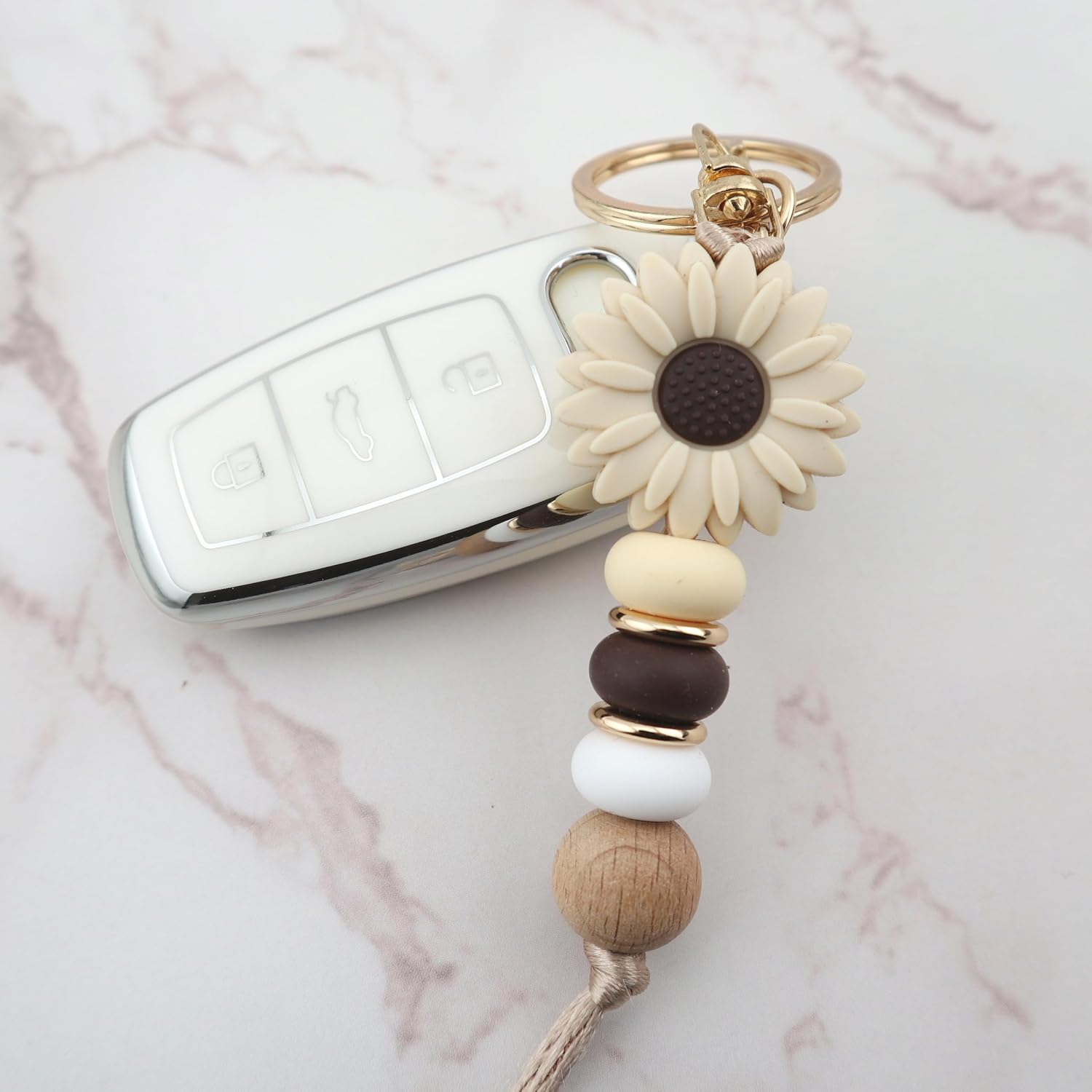 Flower Charm for Women Cute Keychain for Car Keys Silicone Bead Purse Charms for Handback Key Ring
