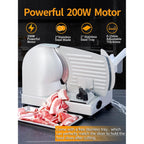 Meat Slicer, 200W Electric Food Slicer with 2 Removable 7.5" Stainless Steel Blades and Stainless Steel Tray, Child Lock Protection, Adjustable Thickness, Food Slicer Machine for Meat Cheese Bread