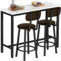 Awqm 3 Piece Bar Table Set Of 2,39.3" Pub Bar Table And Chairs Set,Faux Marble Bar Height Table With 2 Backrest Stools,Small Dining Table For 2,Kitchen Table Set For Small Space,White & Brown