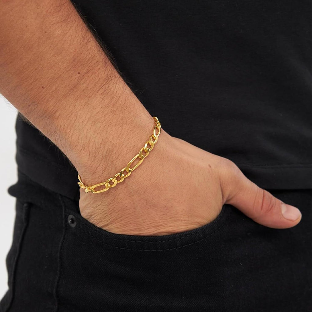 14K Gold Bracelets for Women & Men Trendy Dainty 7mm Figaro Bracelet for Men Hypoallergenic Gold Chain Bracelet for Women Jewelry Gifts