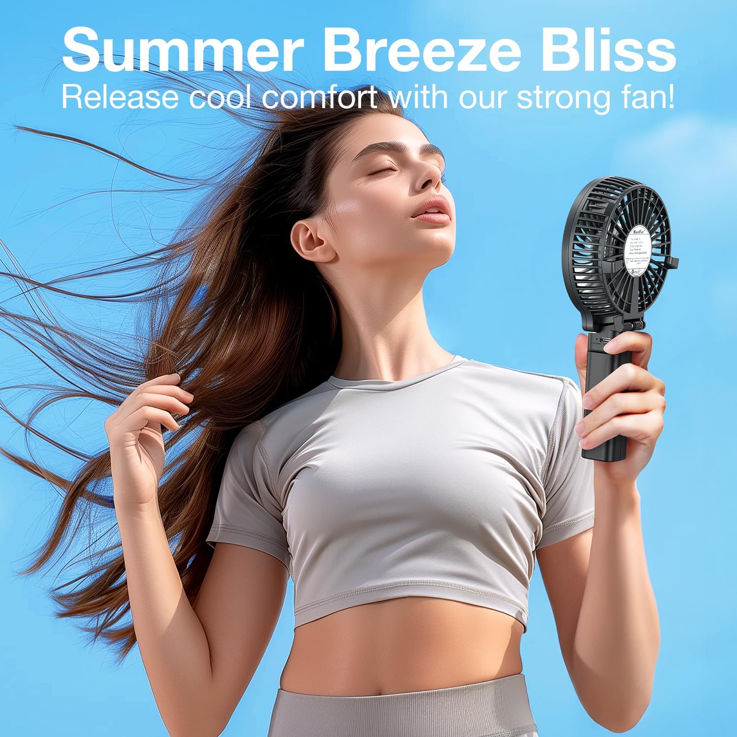 Versiontech. Portable Handheld Fan, Powerful+Durable+180° Foldable, Mini Hand Fans With Usb Rechargeable Battery Operated Cooling Accessories For Personal Use, Travel, Office Black