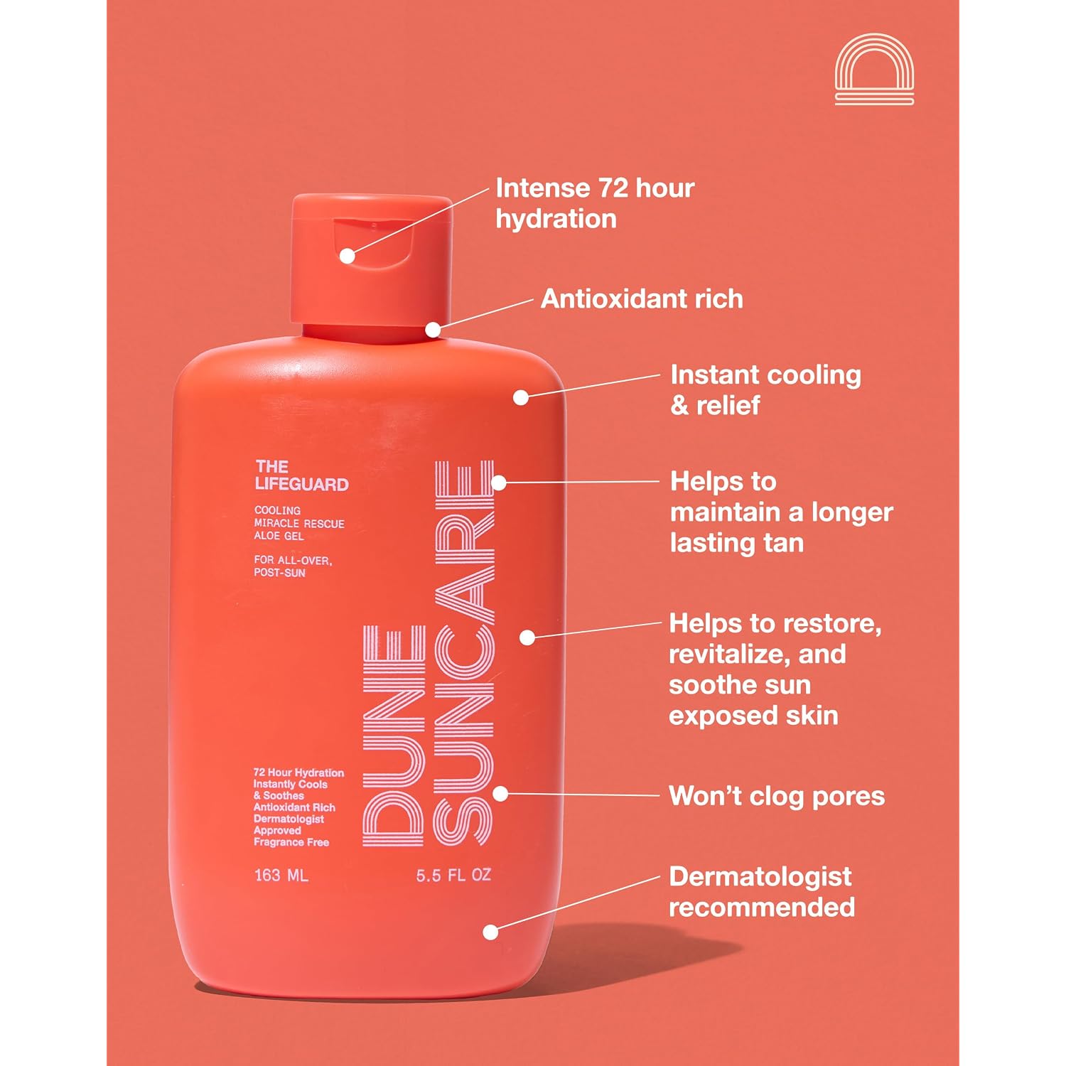 Dune The Lifeguard Aloe Vera Gel For Sunburn Relief, Minty Cooling Sensation, Fast Absorbing After Sun Gel For Sun-Exposed Skin, Hydrating Non-Sticky Formula, Vegan Skin Recovery Gel, 5.5 Fl Oz