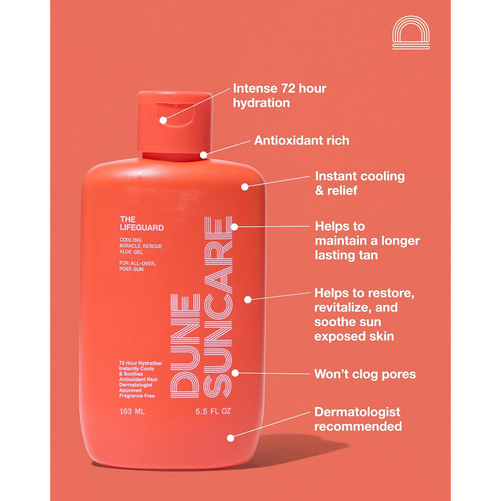 Dune The Lifeguard Aloe Vera Gel For Sunburn Relief, Minty Cooling Sensation, Fast Absorbing After Sun Gel For Sun-Exposed Skin, Hydrating Non-Sticky Formula, Vegan Skin Recovery Gel, 5.5 Fl Oz
