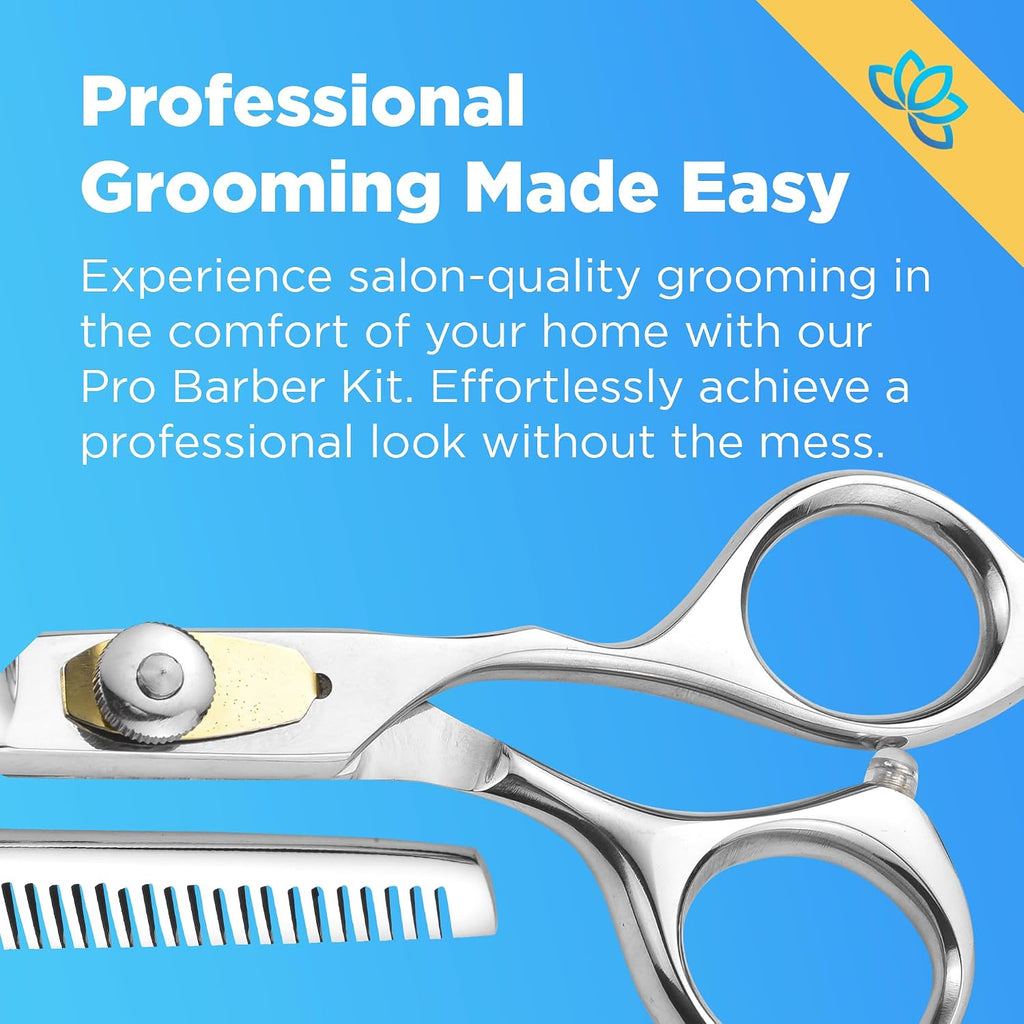 Equinox Professional Hair Scissors Set - Premium Essential Kit, Includes Hair Cutting Scissors, Thinning Shears, Straight Razor, Basic Comb, Cleaning Cloth, & Sandpaper - Hair Salon & Barber Supplies