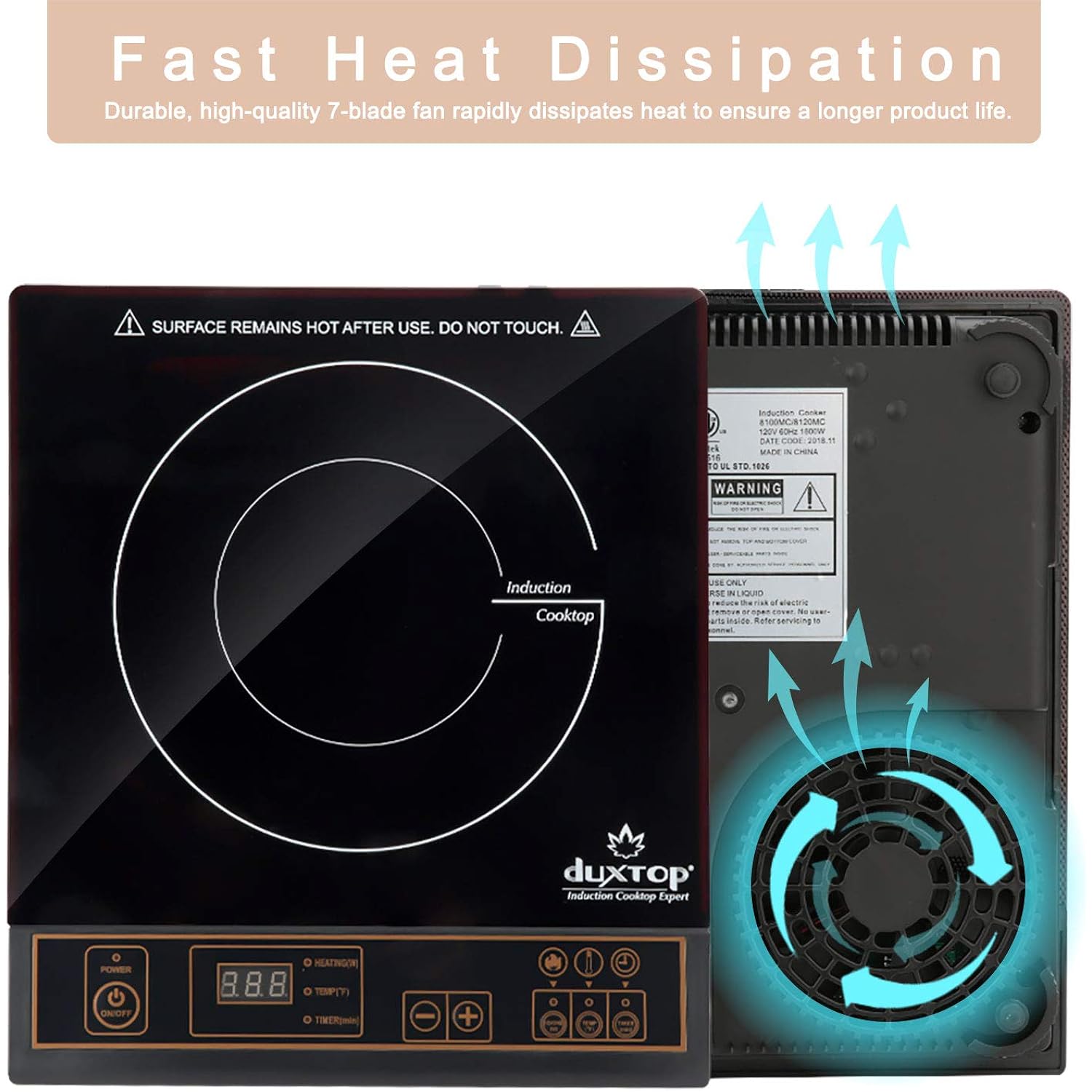 Duxtop 1800W Portable Induction Cooktop Countertop Burner, Gold 8100Mc/Bt-180G3