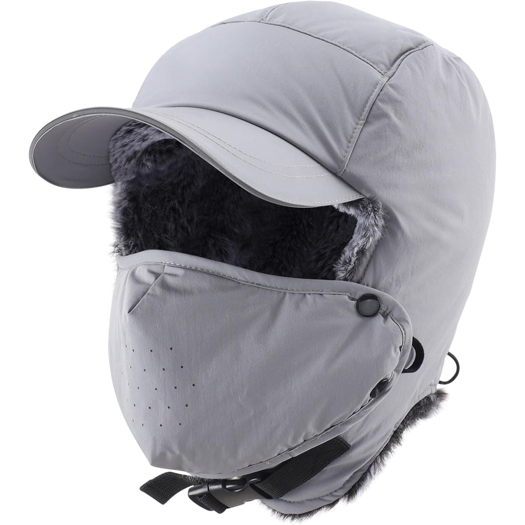 Home Prefer Waterproof Mens Faux Fur Trooper Trapper Hat Hunting Warm Winter Hat with Ear Flaps Visor Face Mask