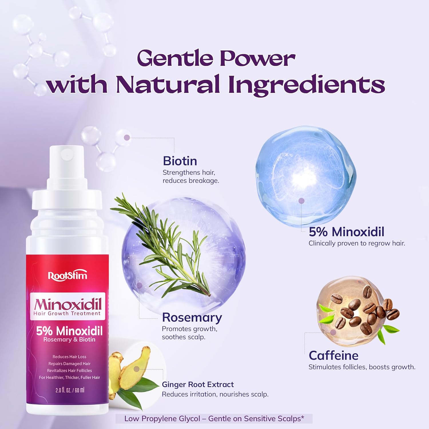 Women's 5% Minoxidil Spray for Hair Growth: 2-Pack RootStim Extra Strength Minoxidil with Rosemary & Biotin for Thinning Hair Regrowth and Fuller Hair - 60ML Each