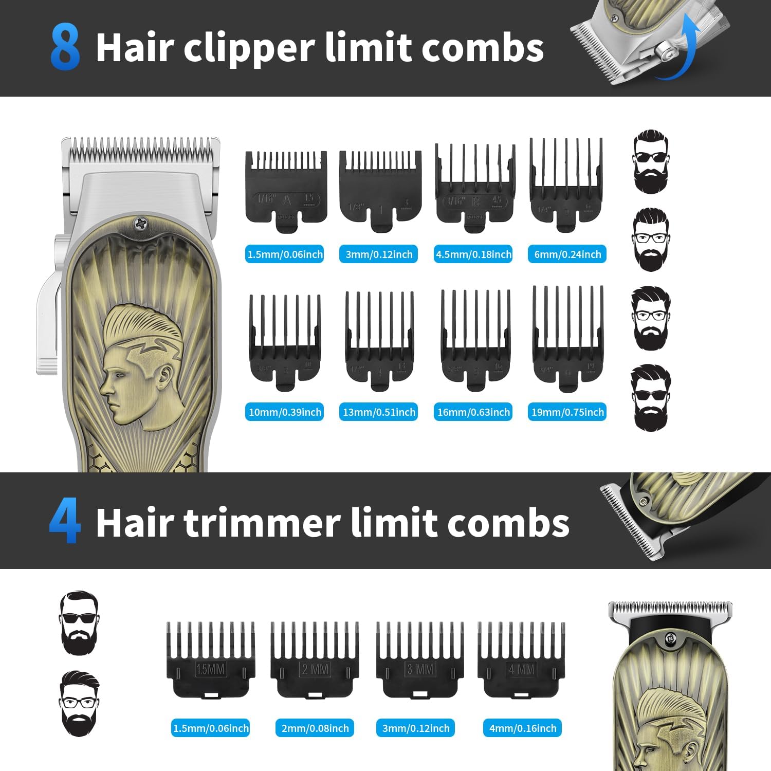 Hiena Pro Professional Hair Clippers For Men, Cordless Hair Clipper For Barber Clippers And Trimmer Led Haircut Set With Foil Shaver, Nose Trimmer, Rechargeable Clippers For Men