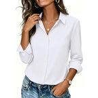 Womens Button Down Shirt Classic Fit Dress Shirt Work Business Casual Long Sleeve Blouse Tops