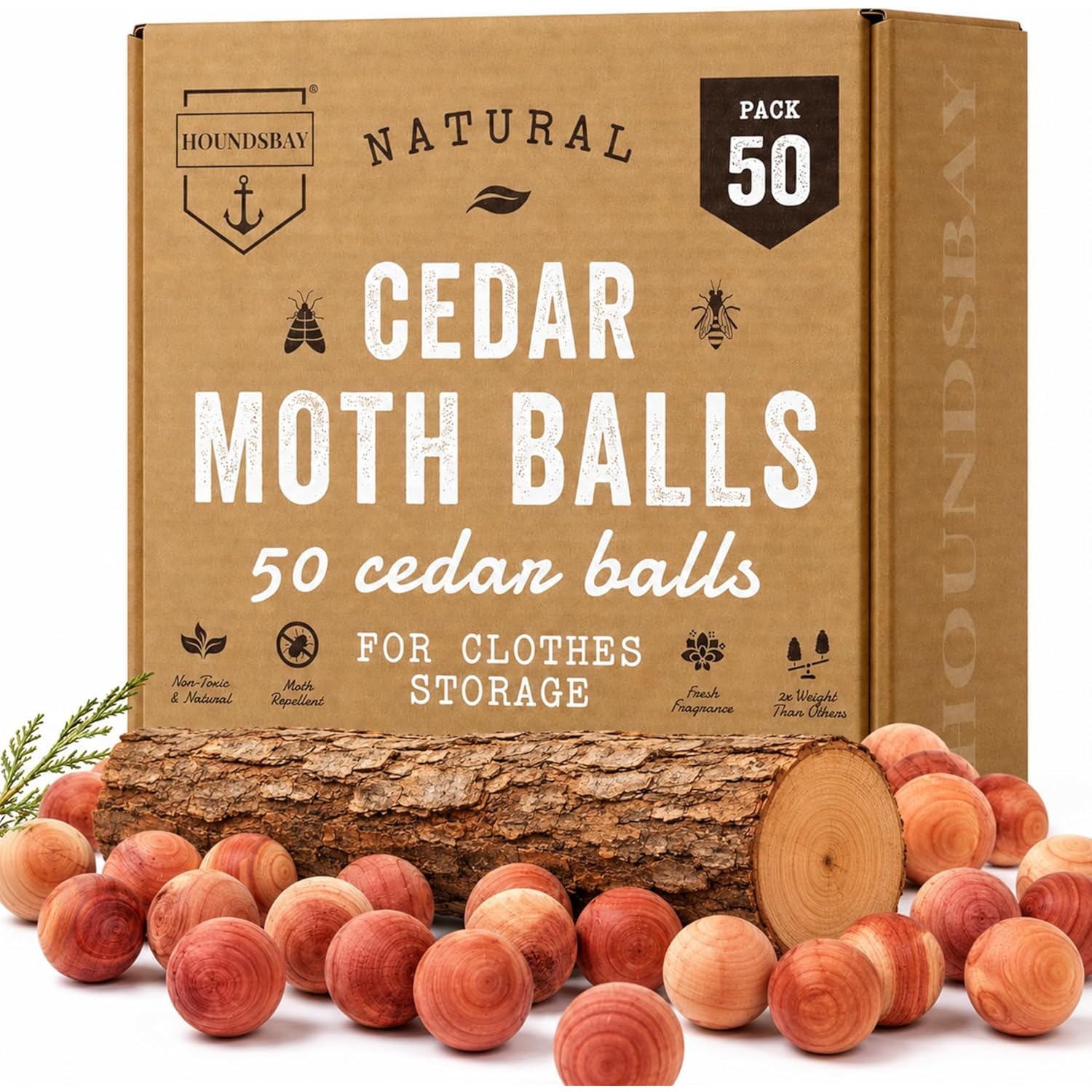 50 Cedar Balls For Clothes - Fresh Smell For Closets And Drawers - Protection For Garments - Cedarwood Closet Freshener & Protects From Moths - Wood Block For Drawer & Storage