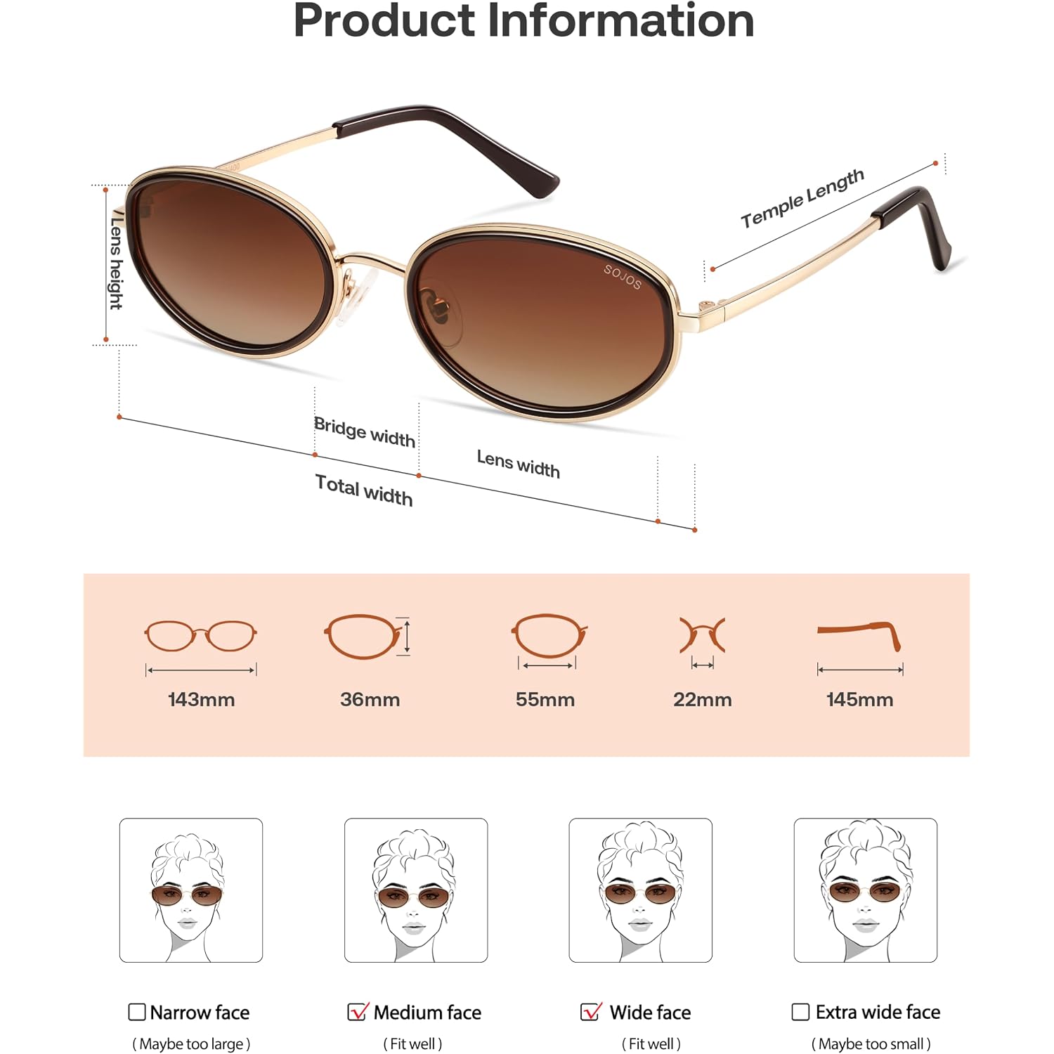 SOJOS Trendy Oval Polarized Sunglasses for Women Men, 80s 90s Chic Retro Vintage Sunnies SJ1248 Dark Brown/Reddish Brown