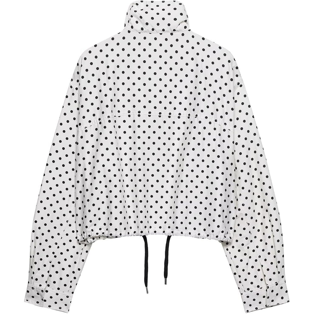 Women Polka Dot Jacket Stand Collar Cropped Jackets Zip Up Coat Casual Fashion Coat Fall Spring Jacket With Pockets
