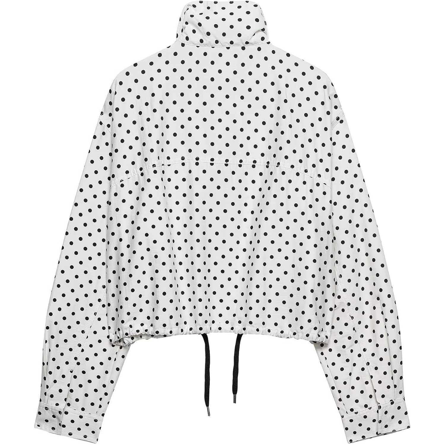 Women Polka Dot Jacket Stand Collar Cropped Jackets Zip Up Coat Casual Fashion Coat Fall Spring Jacket With Pockets