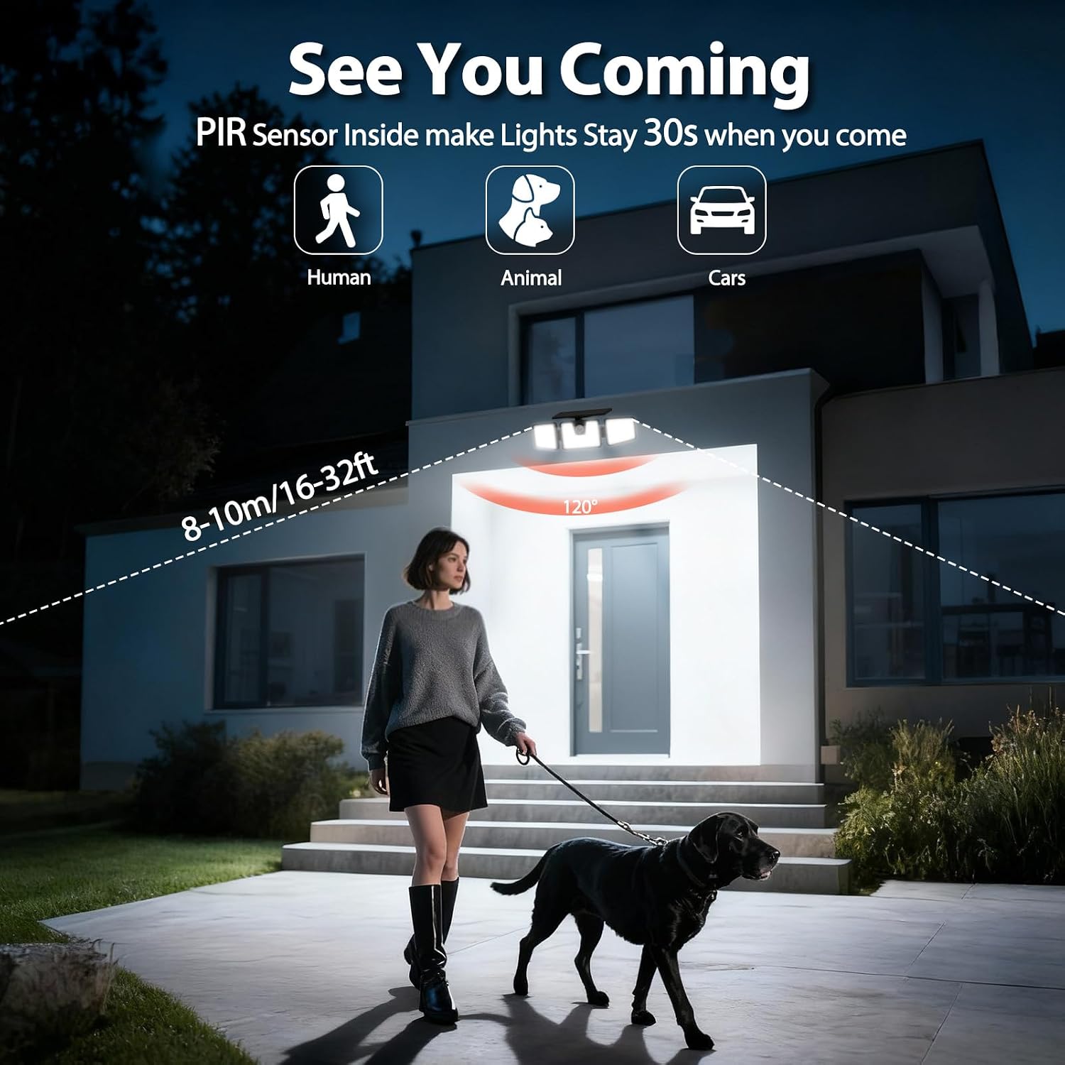 Solar Lights Outdoor Waterproof, 3000 Lm 156 Led Motion Sensor Outdoor Lights, 3 Heads Solar Powered Security Flood Light Motion Detected Spotlight For Patio Garage Yard Entryways, 2 Pack Black