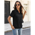 Womens Polo Shirts Short Sleeve Banded Bottom Tops Business Casual Tops Collared V Neck Dressy Blouses