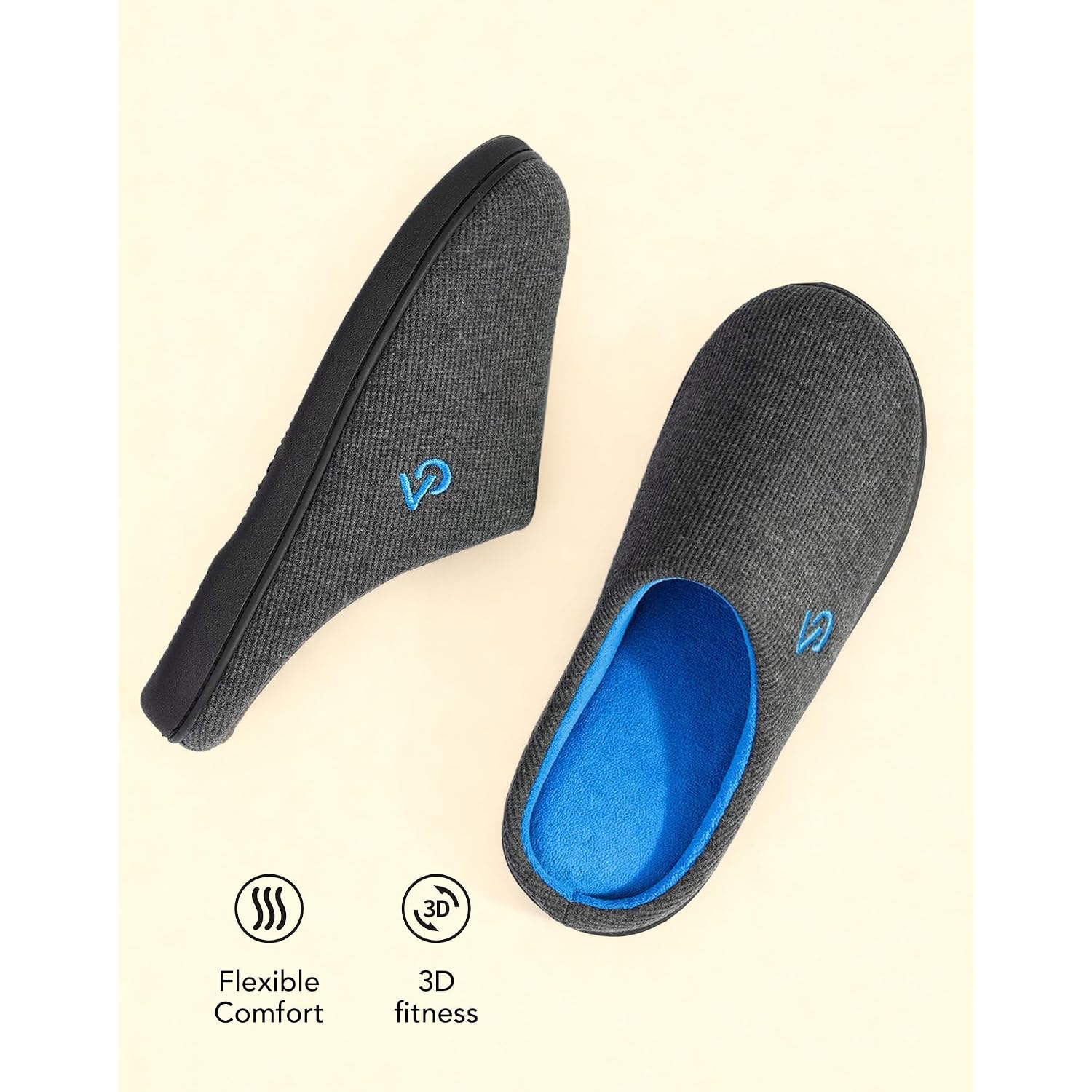 Veracosy Men'S Two-Tone Memory Foam House Slippers Indoor Outdoor Durable Rubber Sole